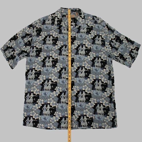 Vintage LORD & TAYLOR Aloha Camp Shirt Mens L Blue Rayon Hawaiian Hula Dancers - Picture 8 of 10